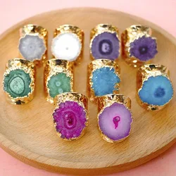 Natural Stone Ring Irregular Shape Agates Crystal Resizable Rings for Women Men Fashion Charm Jewelry Gift Cluster Winding Ring
