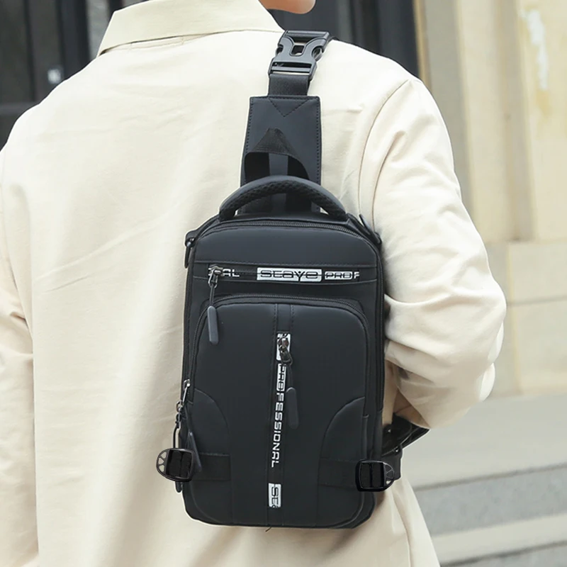 

There are three ways to carry the men's backpack: single shoulder strap, double shoulder strap, and nylon material.