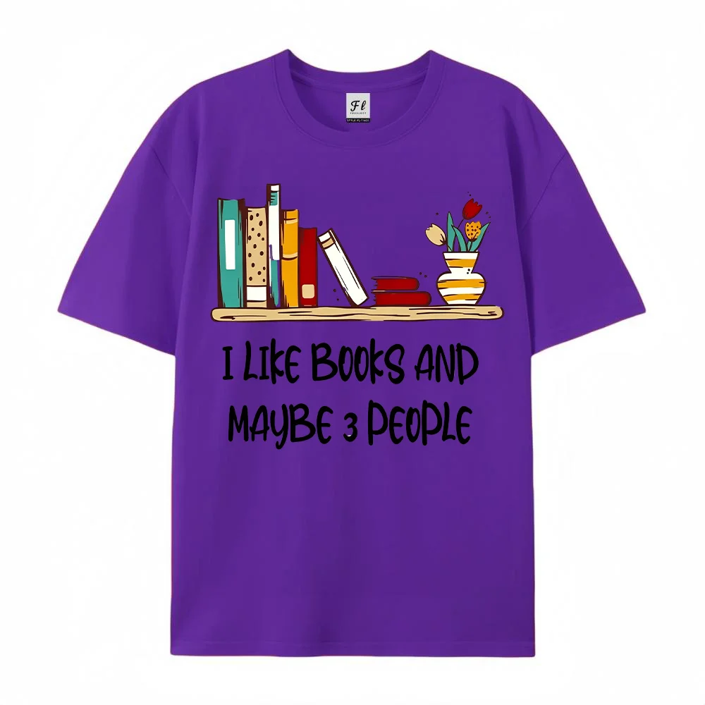Women T Shirt I Like Books And Maybe 3 People Print Pink Oversized Short Sleeve Cotton Top Loose Casual Graphic Tees Tops