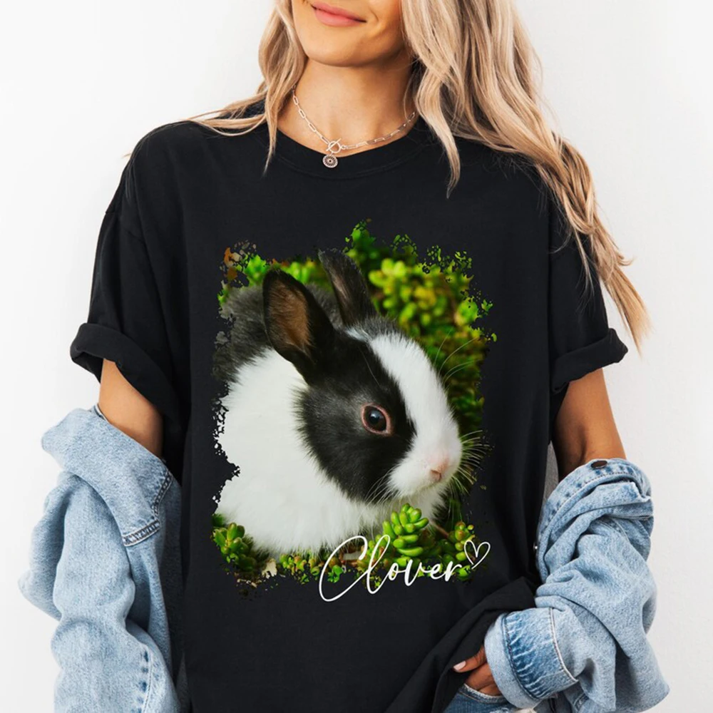 

Cute Pet T Shirt Custom Tee Memorial Gift Rabbit Print Personalized Name Art For Pet Lovers Casual Outfit Festival Gift