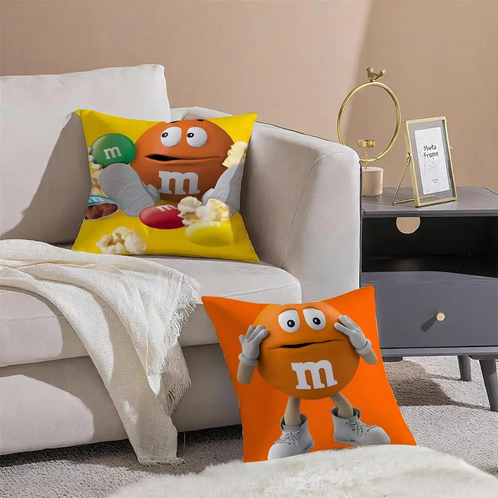 Cute Colorful American Brand M-M&M's Cushion Cover Throw Pillow Cover Hidden Button Durable Polyester Chair Cushion