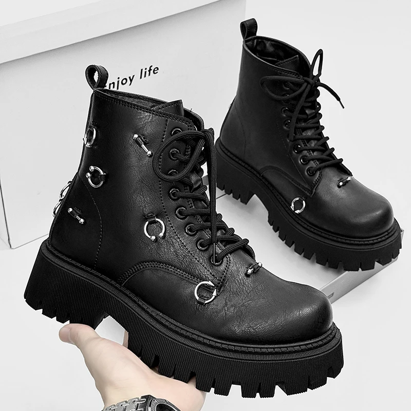 

Men's Large-sized Round-toe Flat Heel Mid-calf Lace-up High-quality Wear-resistant Fashionable Niche Style Work Boots