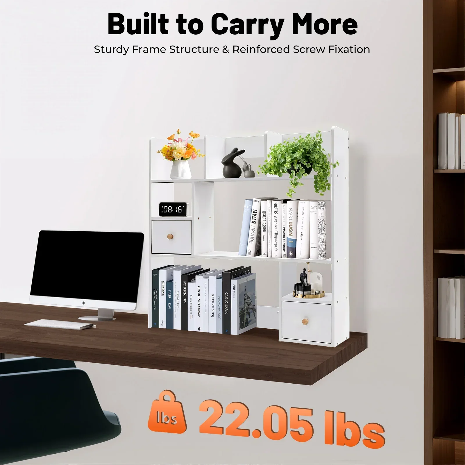 

Деревянный белый настольный органайзер с выдвижными ящиками, настольная полка с ящиками, настольная полка для хранения, книжная полка для домашнего офиса, общежития