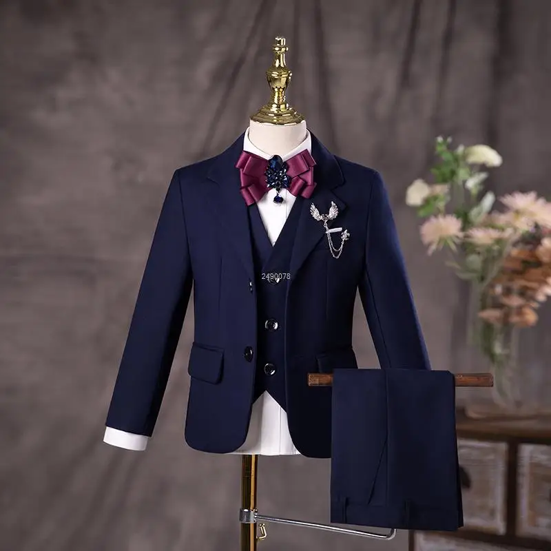 

Flower Boys Navy Blue Wedding Suit Kids Photograph Set Teenager Birthday Party Tuxedo Dress Children Graduation Stage Costume