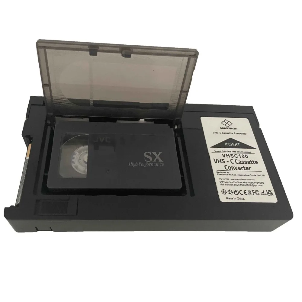 

Адаптер для кассет VHS-C, батарейки в комплект не входят, преобразователь для кассет VHS-C, черный, прост в использовании