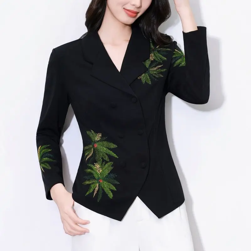 

Embroidered Flower Suit Collar Shirt Women's Professional Temperament Top Long Sleeve 2026Spring Slim Fit Fashion Commuter Shirt