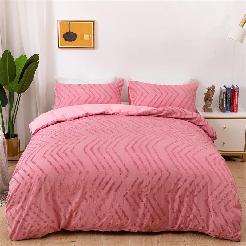 High Quality Ripple Cut Flowers King Size Bedding Set Soft Comfortable Wave Patchwork Duvet Cover Set Pink Bed Sets Queen Size