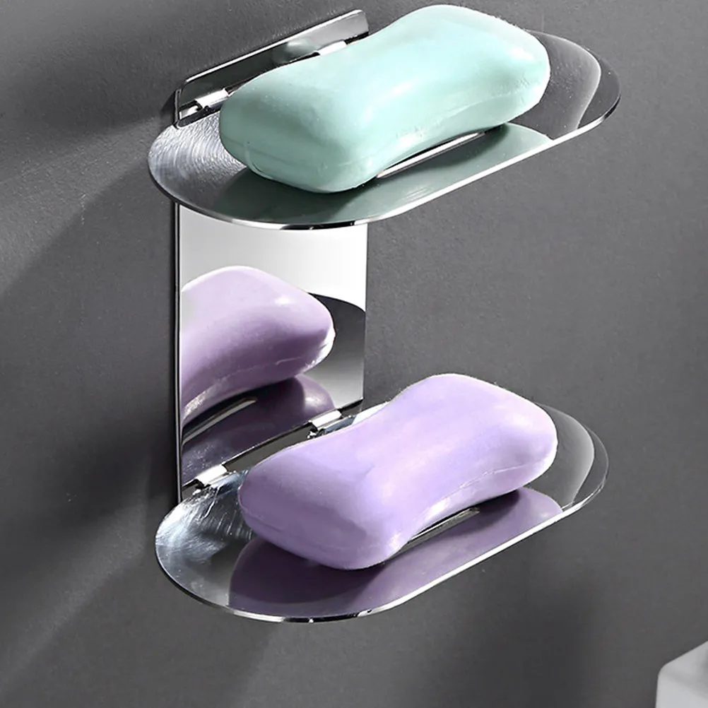 

1Pcs Stainless Steel Soap Box Double Layer Detachable Soap Holder with Drain Holes No Punch Installation Easy Clean for Bathroom