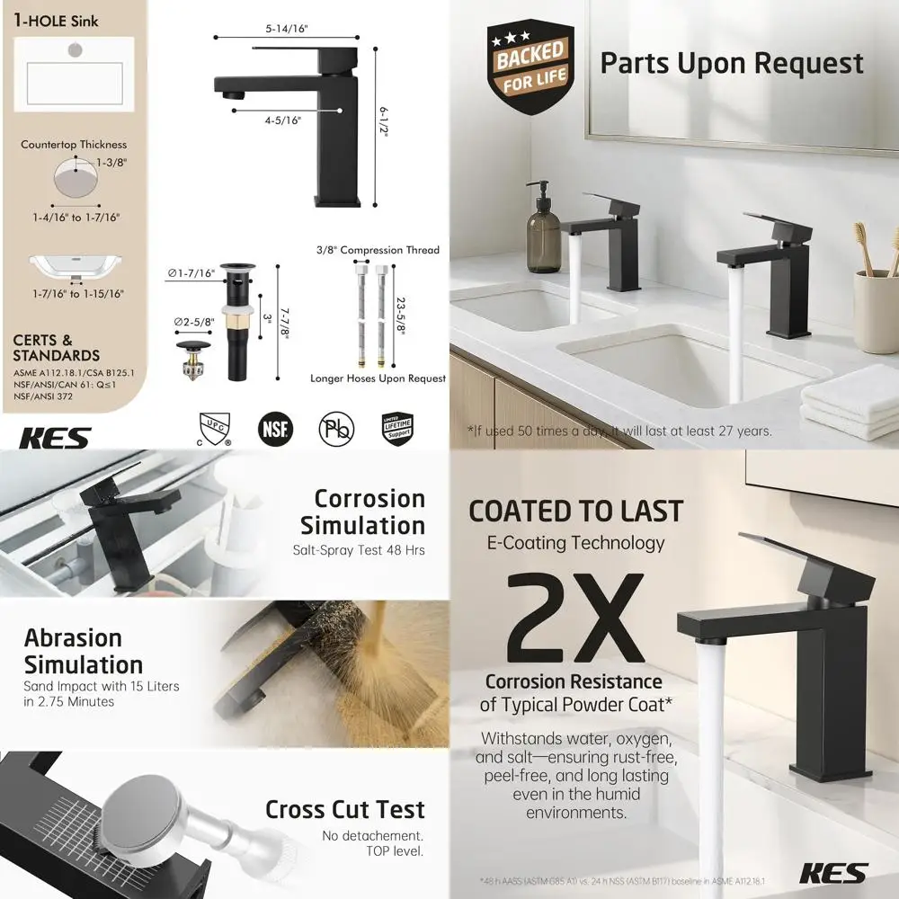 

Matte Black Single Handle Faucet with Overflow & Pop-Up Drain for Vanity Sink, cUPC Certified, Stainless Steel, L3156ALFF12-BK-C