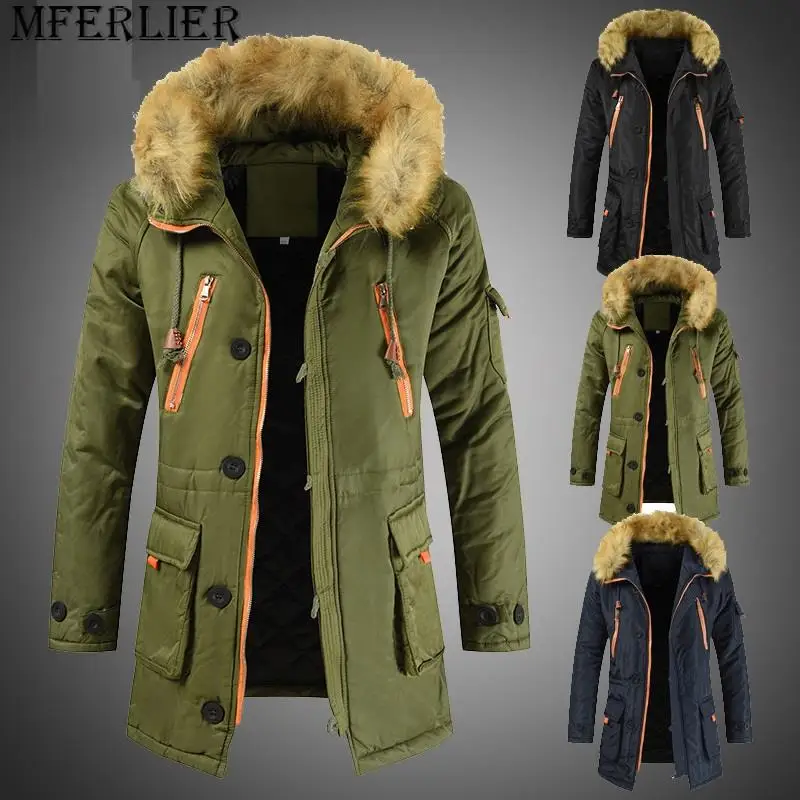 

Winter New Mens Fur Collar Thick Parka Jacket 2023 Medium-length Hooded Cotton Coats Fashion Male Outdoor Warm Windproof Outwear