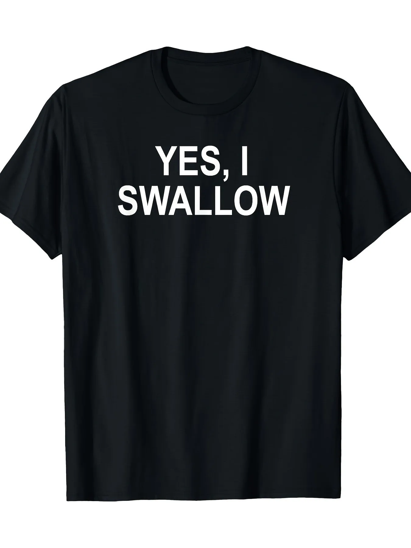 

Funny 'Yes, I Swallow' Cotton T-Shirt - 100% Cotton, Black with White Print, Lightweight for Casual Wear