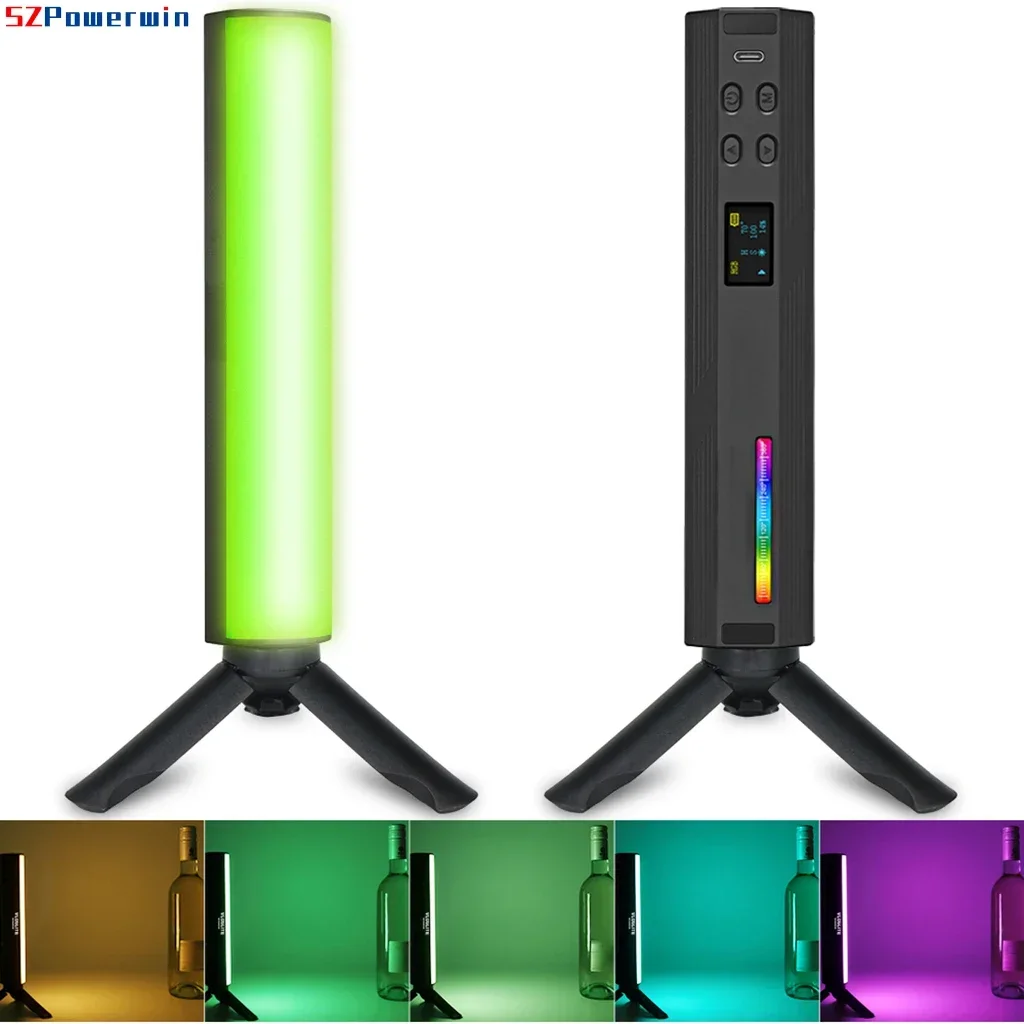 Powerwin W200RGB светодиодный светильник для видеосъемки, перезаряжаемая ручная лампа RGB 2500K-9000K с регулируемой яркостью и настольным штативом для прямой трансляции видеоблогов