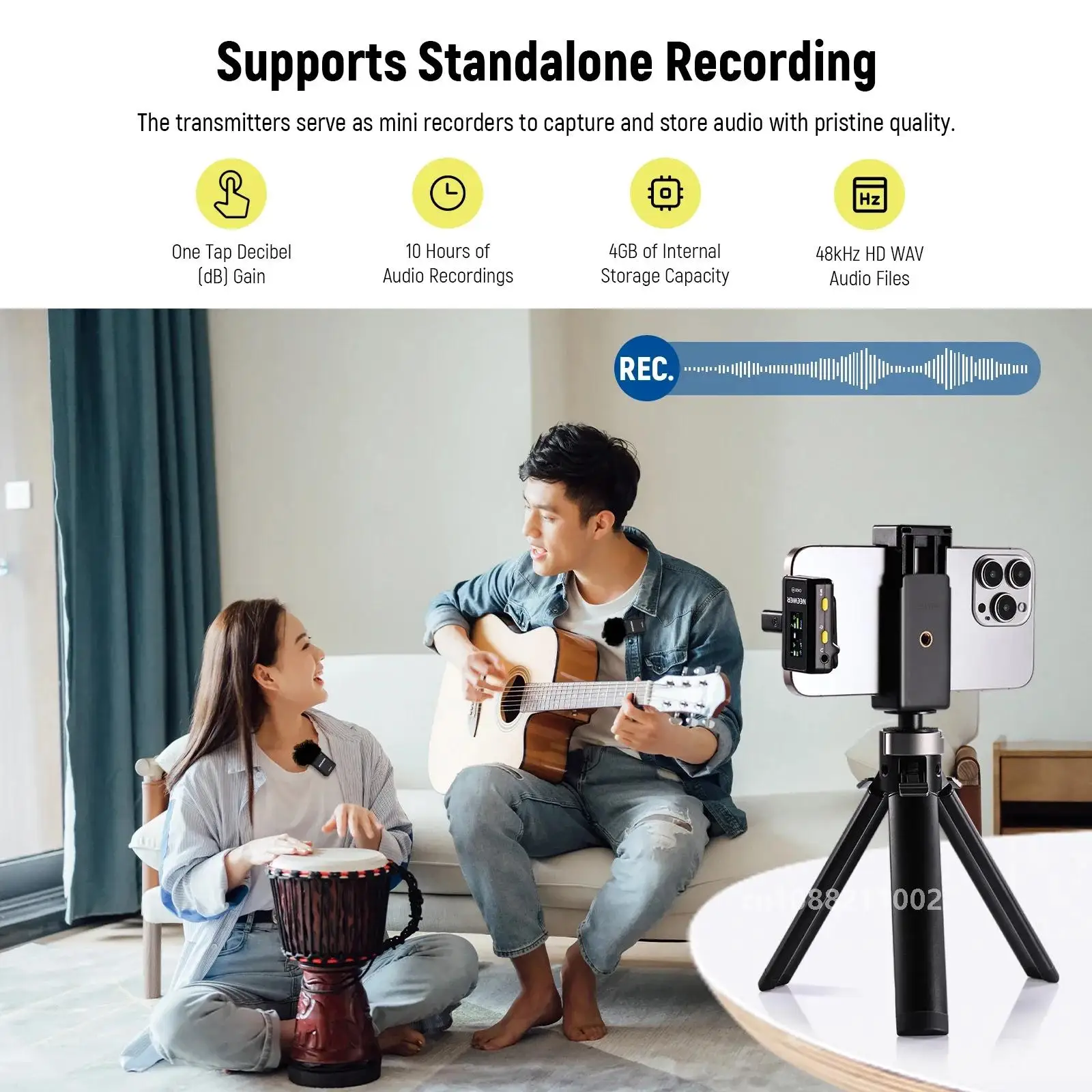 NEEWER CM28 Wireless Microphone For iPhone Camera Lavalier Microphone with Quick noise-Cancellation 200m Range Lossless Audio