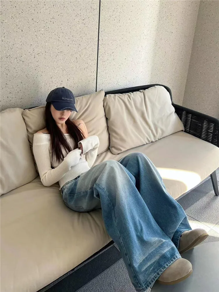 

Американские джинсы-клеш с эффектом потертости, светло-голубые, с низкой посадкой, для высоких женщин, удлиненные, в пол, летние, повседневные