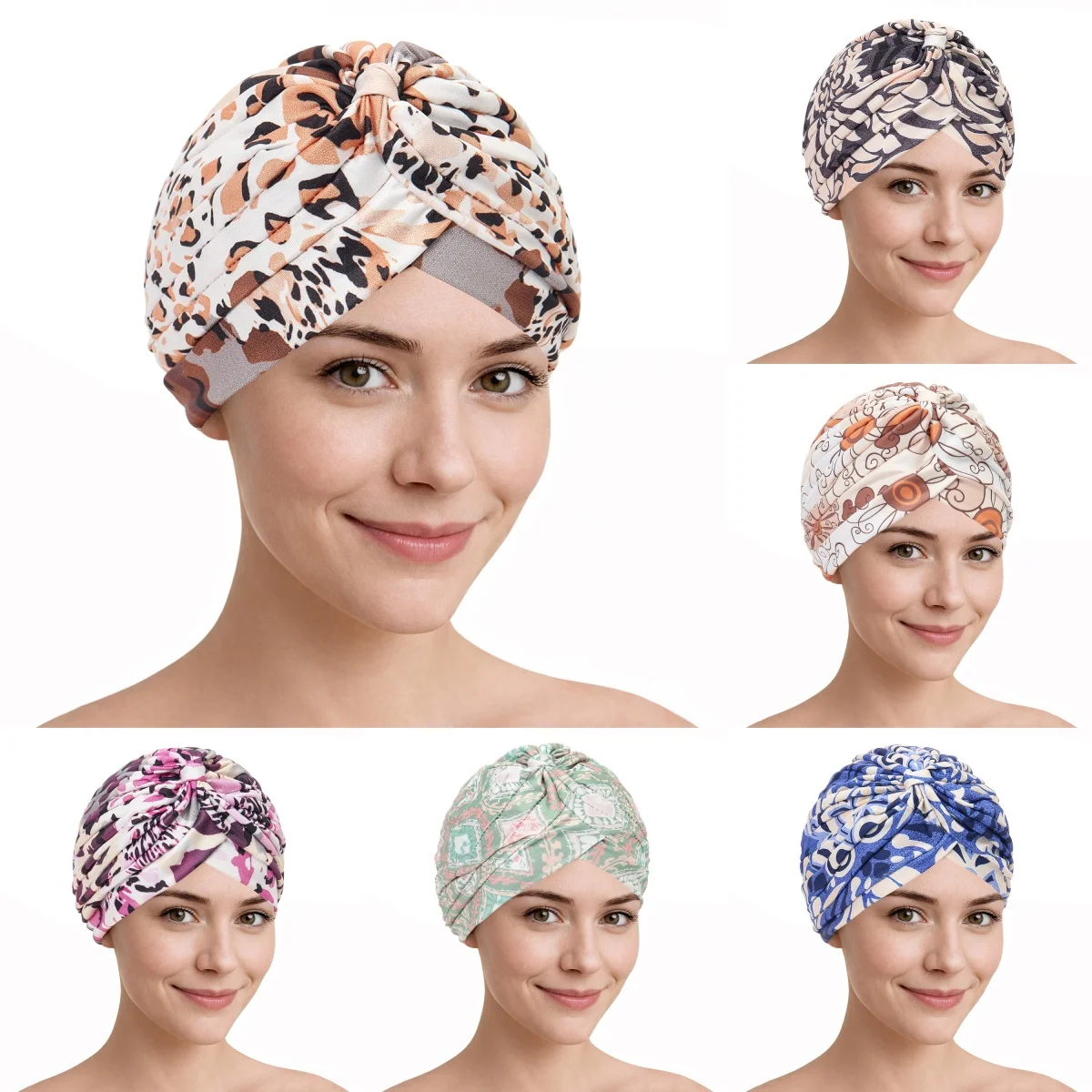 Hijabs musulmanes con estampado de moda para mujer, turbantes instantáneos, pañuelos para la cabeza, gorros de hijab suaves y elásticos, gorros transpirables para quimioterapia para damas y niñas