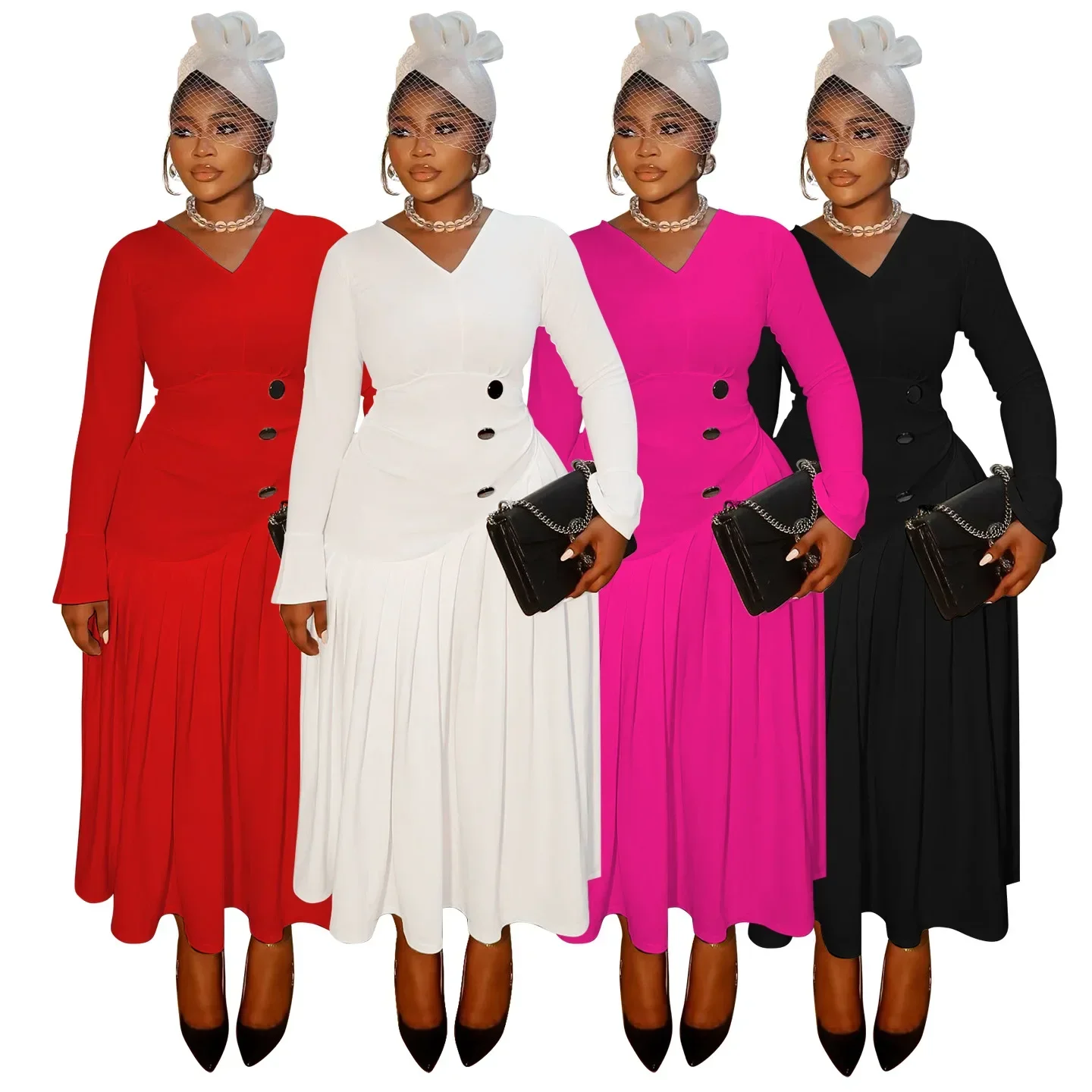 

Plus Size African Dresses for Women Spring Autumn African Long Sleeve V-neck Party Evening Long Maxi Dress Ankara Dress XL-5XL