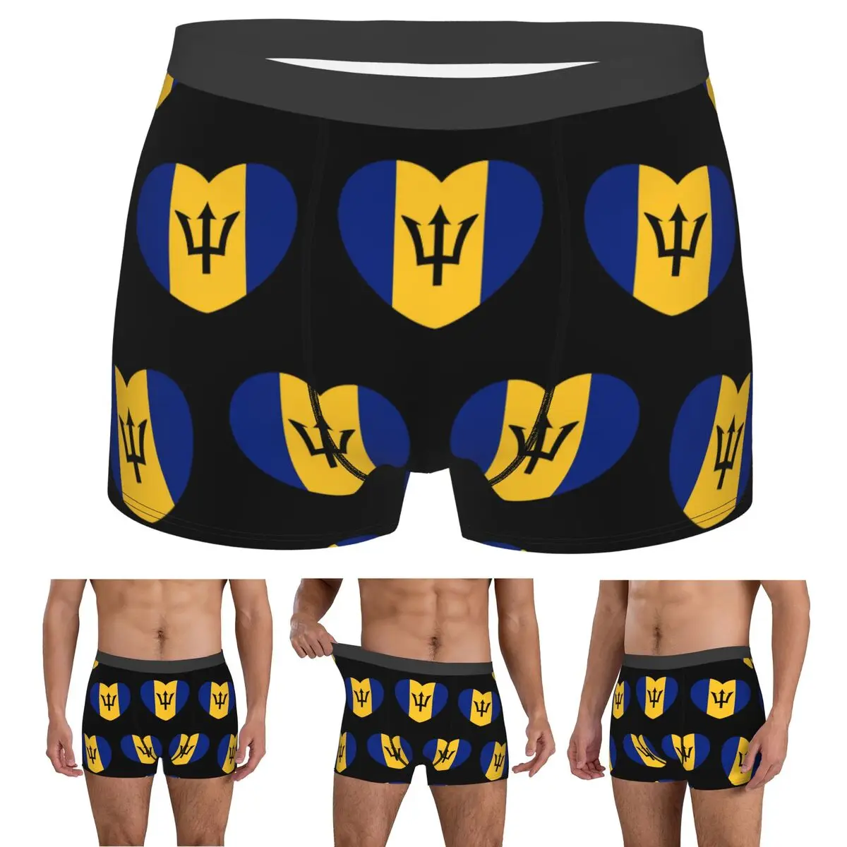 Boxer Underpants Shorts Barbadian Heart For Real Bajans Barbados Flag Panties Men's Soft Underwear for Homme Man Boyfriend Gift
