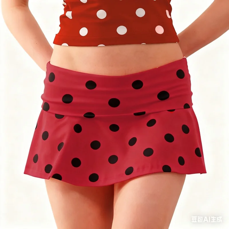 Y2k Coquette Low Waist Mini Skirt 00s Vintage Polka Dot Low Rise Short Short Women Ladies Vacation Frill Trim Skirts Clubwear