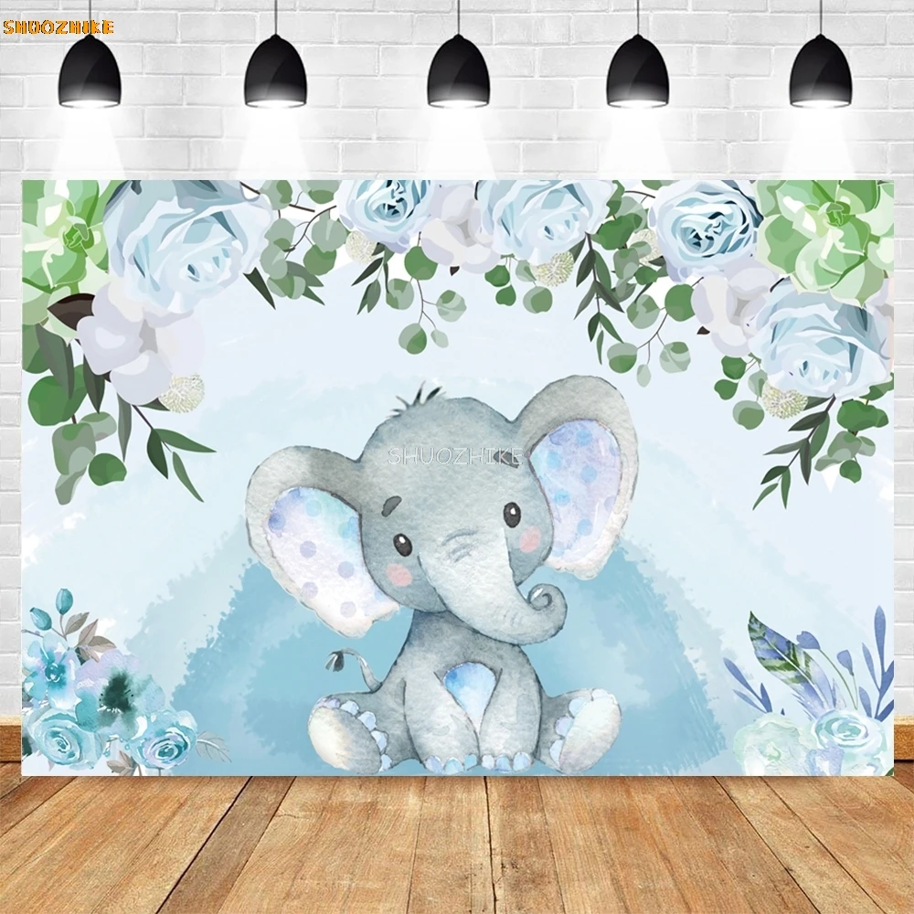 Cute Elephant Theme Birthday Party Backdrop Baby Shower Kids Photo Customize Photography Background Decor Banner Photostudio