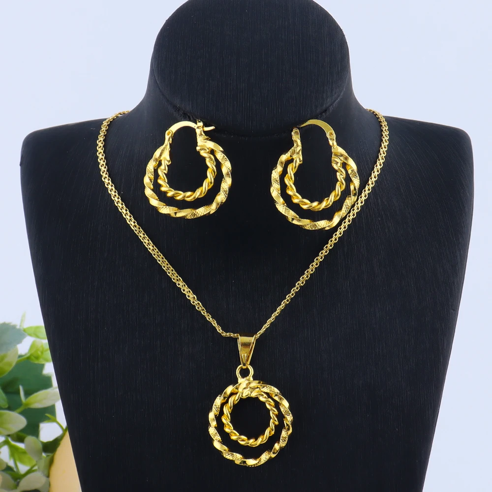

Gold Color Light Luxury Necklace Earrings Set for Women Geometry Design Gold Plated Jewelry Party Wedding Gift Accessoires