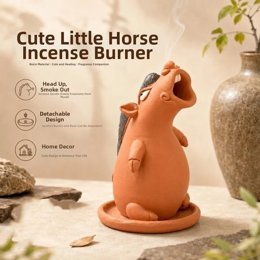 Resin Bathtub Backflow Incense Burner Ash Collection Tray Cute Animal Horse Line Incense Burner Cartoon Stable Base