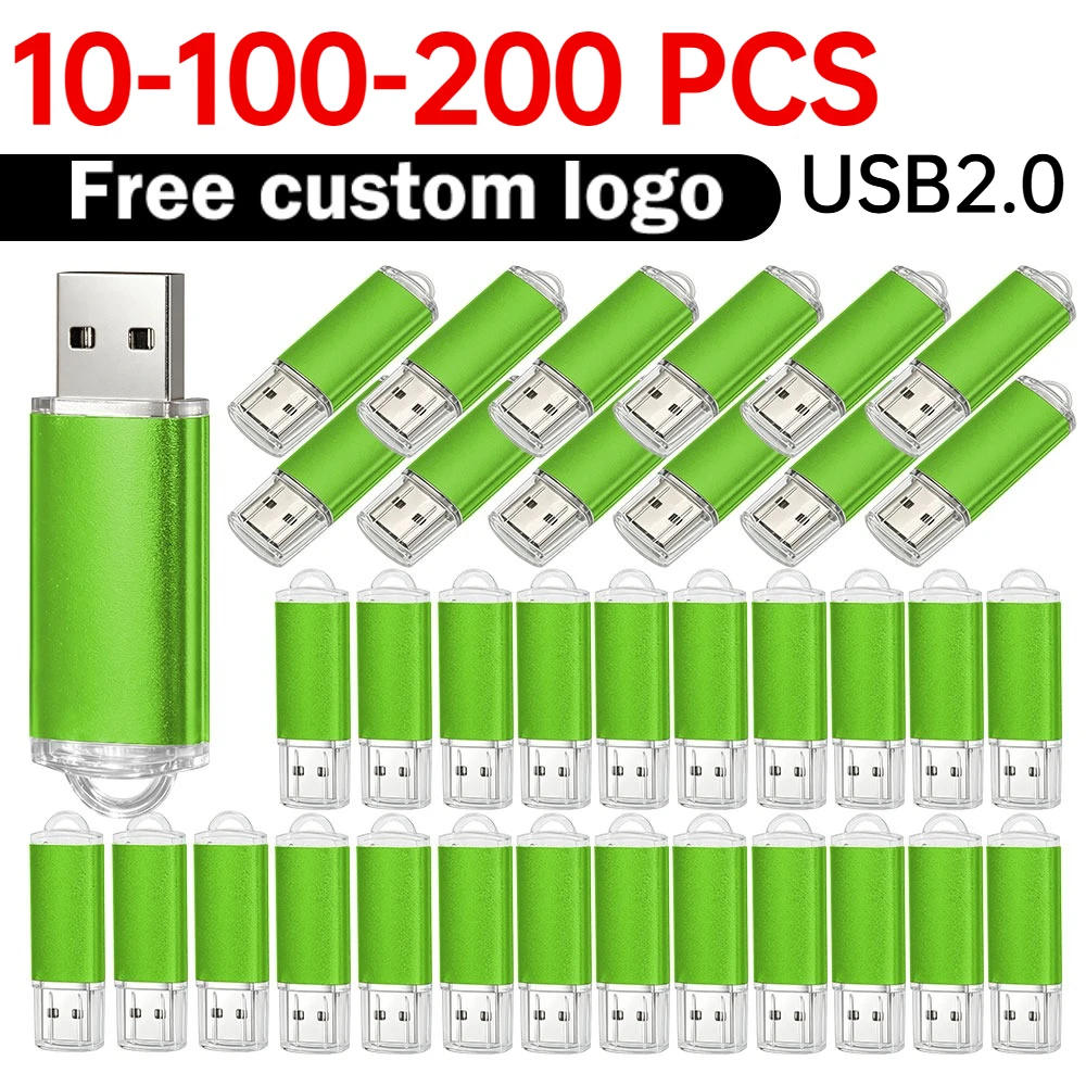 10-100-200PCS 2.0 Memory Drive 4GB 2GB Free Customize Logo Metal USB Flash Drive Stick Best Gift 64GB 32GB Pendrive 16GB 8GB USB