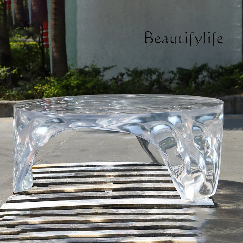 

Coffee table living room household simple modern light luxury high-end round coffee table transparent resin edge table