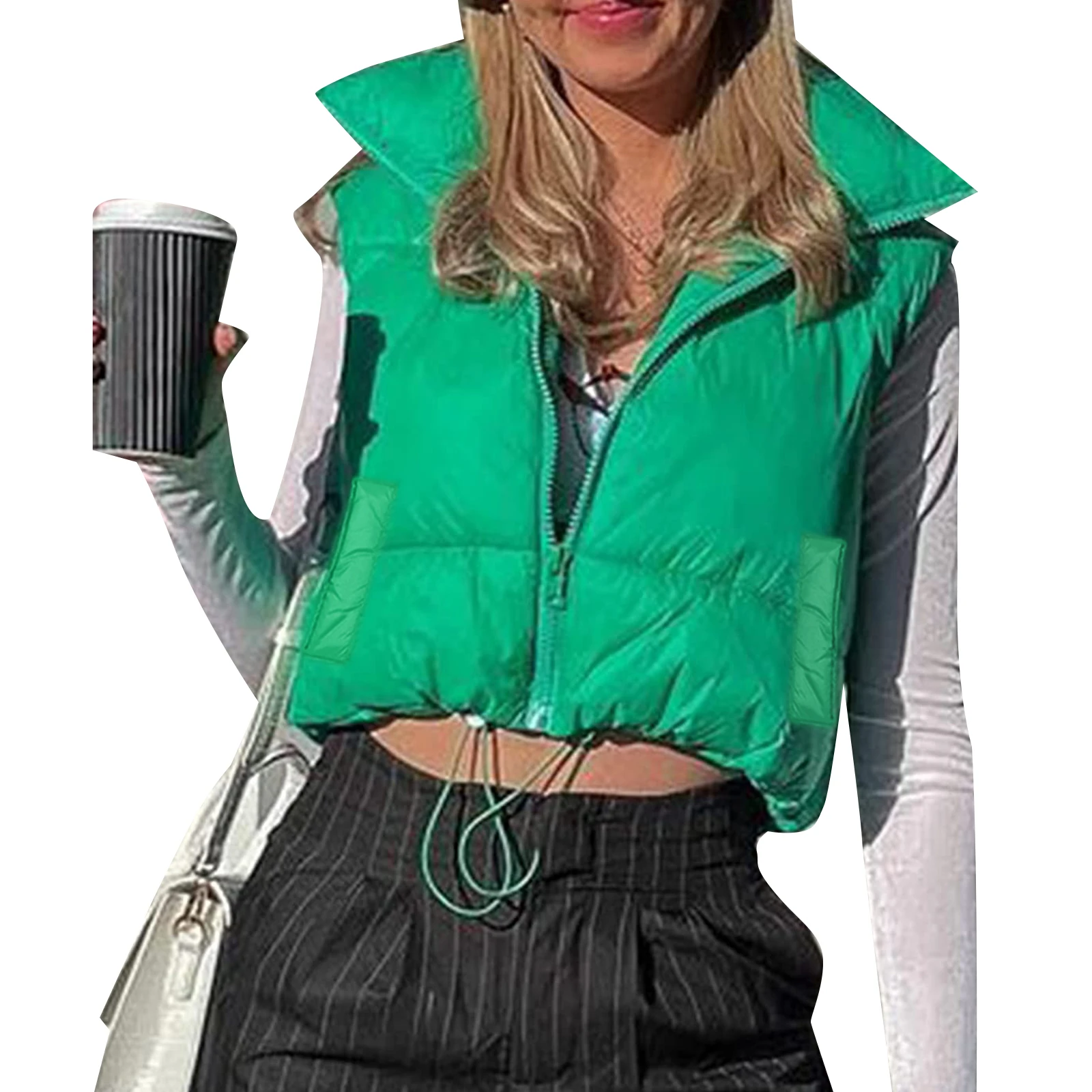 

Women Winter Warm Crop Waistcoat Sleeveless Stand Collar Double Sided Lightweight Puffer Vest