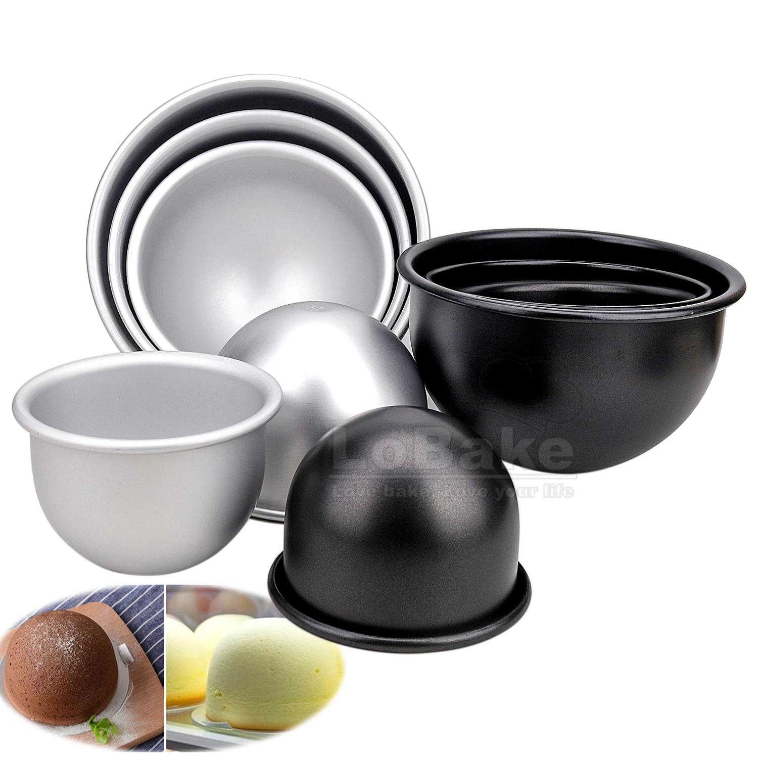 2pcs/lot 4 5 6 7 8 Inches Deep Half Ball Shape Nonstick Aluminium Cake Mold Semi-Ball Baking Mould Bread Cake Tin DIY Bakeware