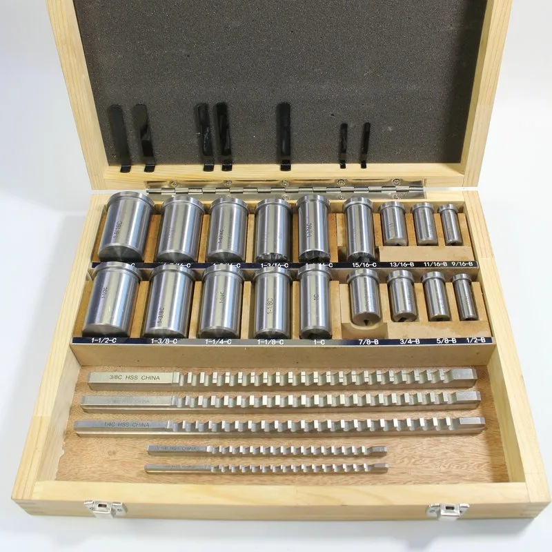 30PCS Involute Spline Broach Set Imperial Metric Keyway Push Cutter Kit