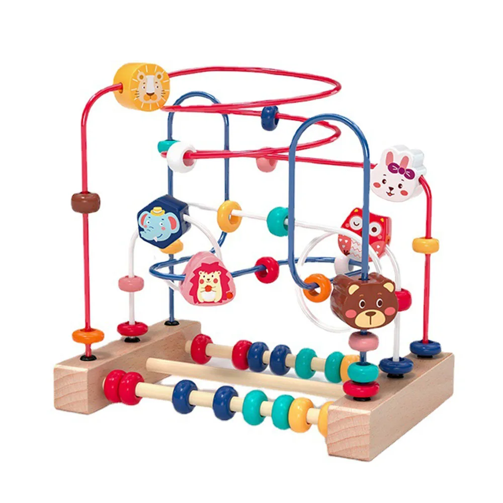 몬테소리 아기 장난감, 어린이 학습 교육 수학 장난감, 나무 원형 구슬 와이어 미로 주판 퍼즐 장난감, 1, 2, 3 세