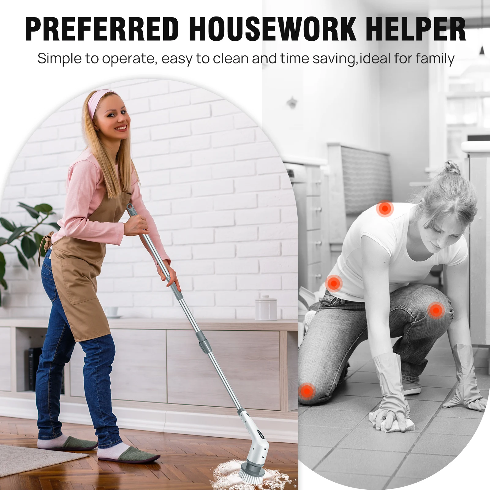 فرشاة تنظيف كهربائية DayPlus 10 في 1 قابلة لإعادة الشحن، فرشاة تنظيف كهربائية بمقبض قابل للتعديل #5