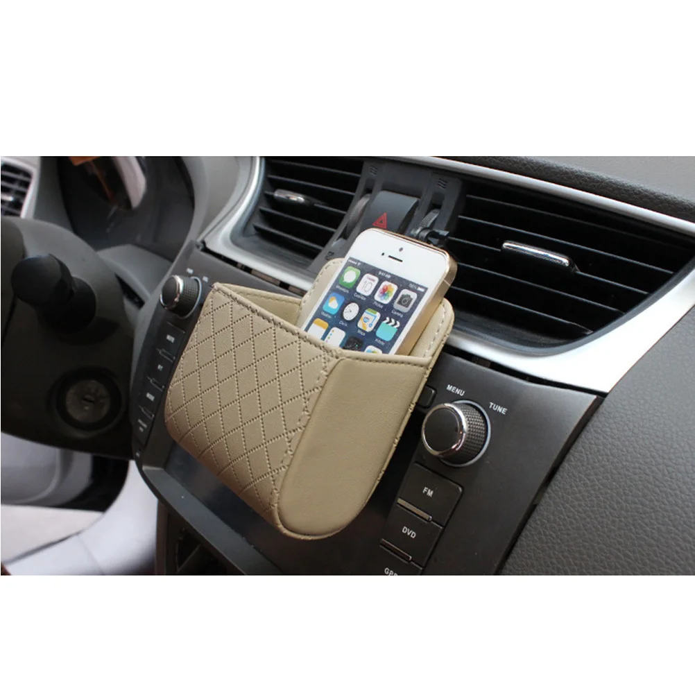 

Car Vent Storage Pouch Small Stylish Checkered Design Large Capacity For Phone Glasses Cards Cigarettes Outlet