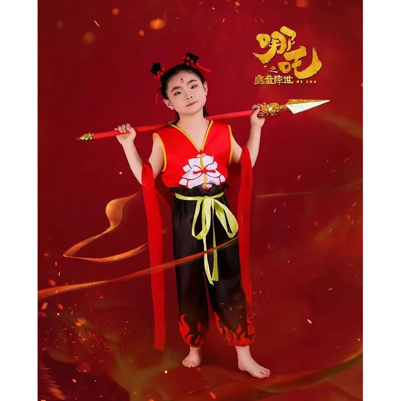 أزياء أنيمي ماجيك للأطفال Nezha's Demon Boy التأثيرية للبالغين والأطفال ملابس حفلات رياض الأطفال ملابس باروكة دعامة لطيفة ؛ 6'h ، 8