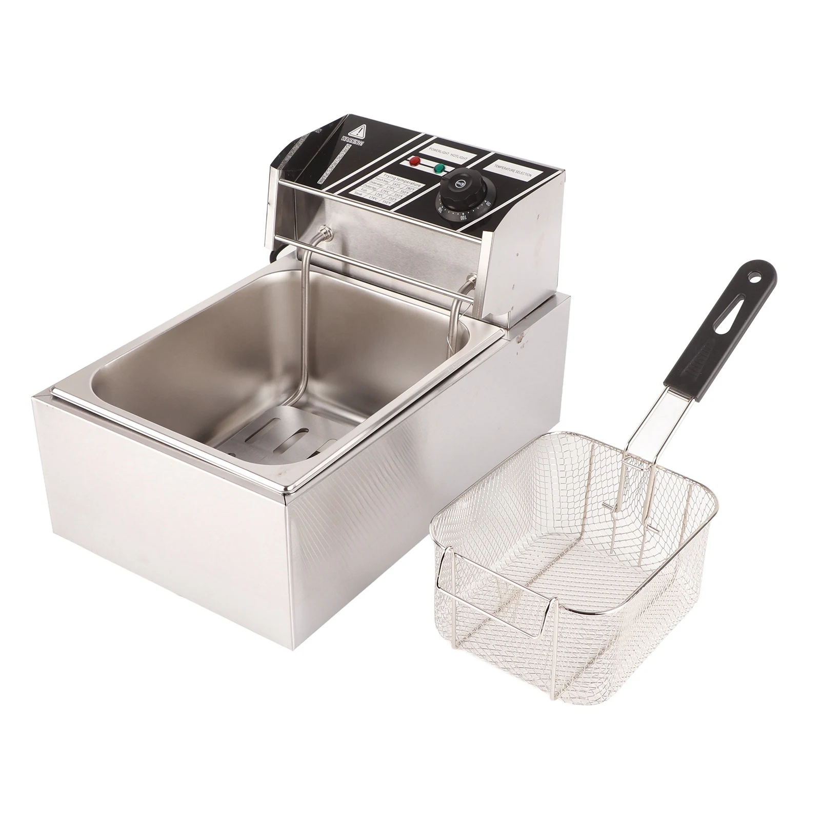 مقلاة كهربائية عميقة احترافية قابلة للتعديل لدرجة الحرارة من الفولاذ المقاوم للصدأ مع سلة غطاء للاستخدام التجاري 6 لتر