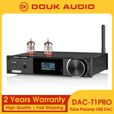 Douk Audio HiFi JAN5654 Tube Preamp with Bluetooth 5.0 Receiver S/PDIF USB DAC D/A Audio Adapter Headphone Amp w/OLED Display