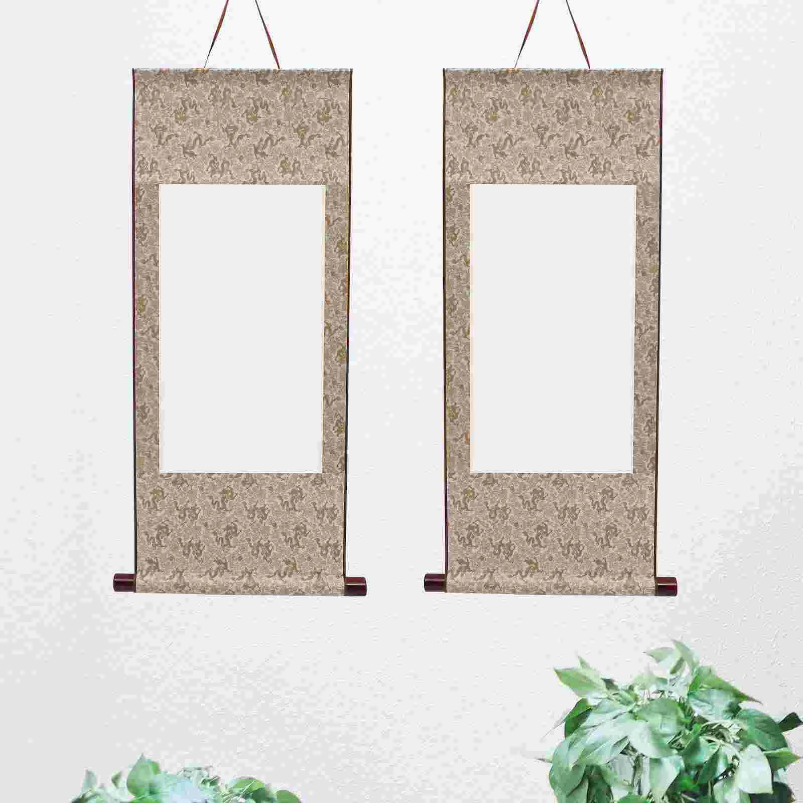 2 Pcs Mini Blank Scroll Decorate Painting Calligraphy Paper Wall Wood Child Hanging