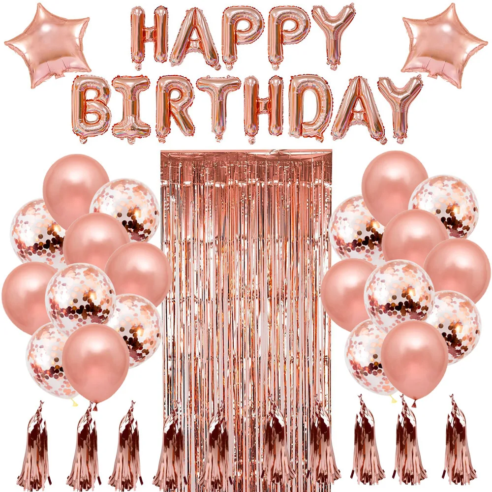 Hot sale rose gold balloon pink suit birthday party supplies happybirthday aluminum foil decoration