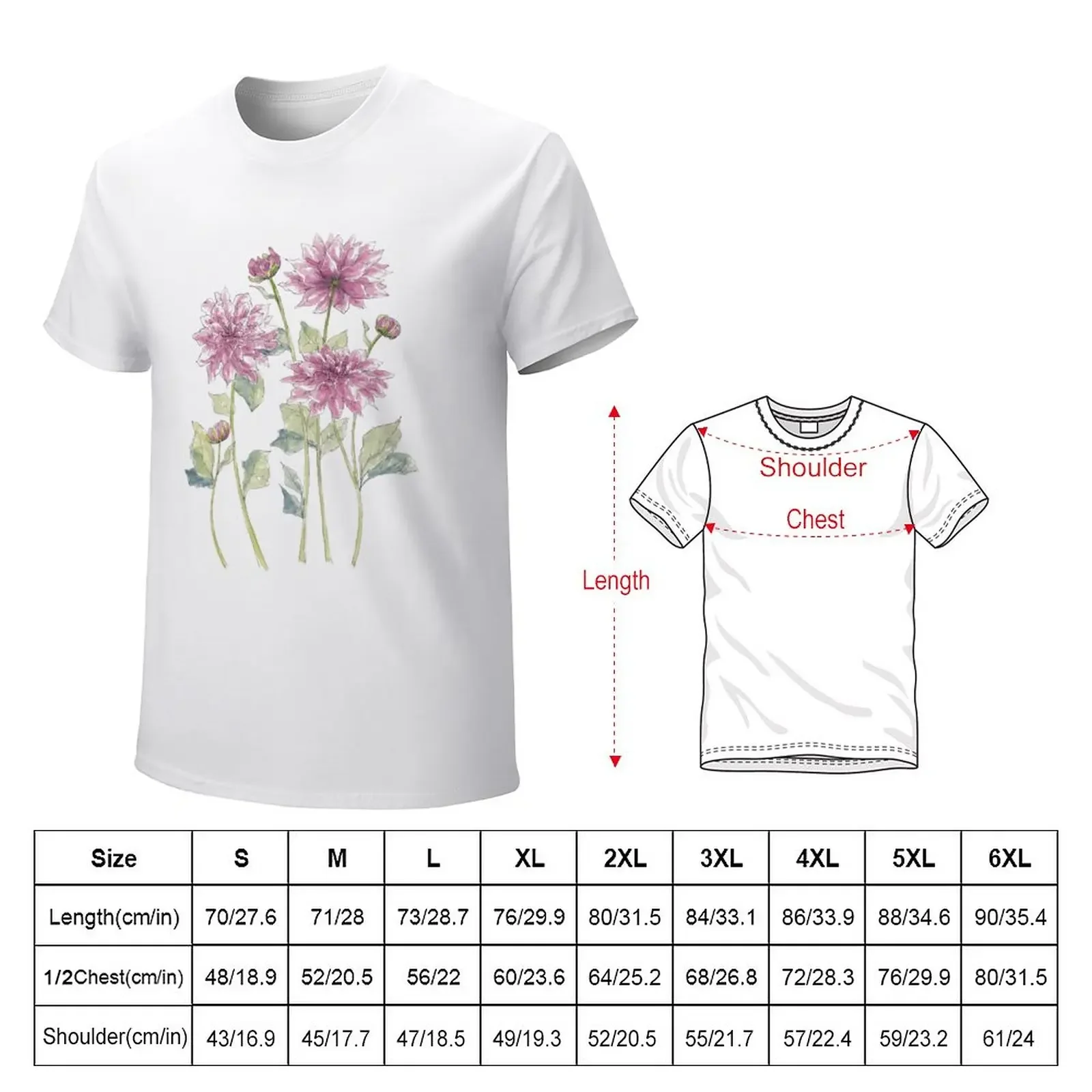 Magenta Dahlias Illustration T-Shirt funnys plus sizes men clothes