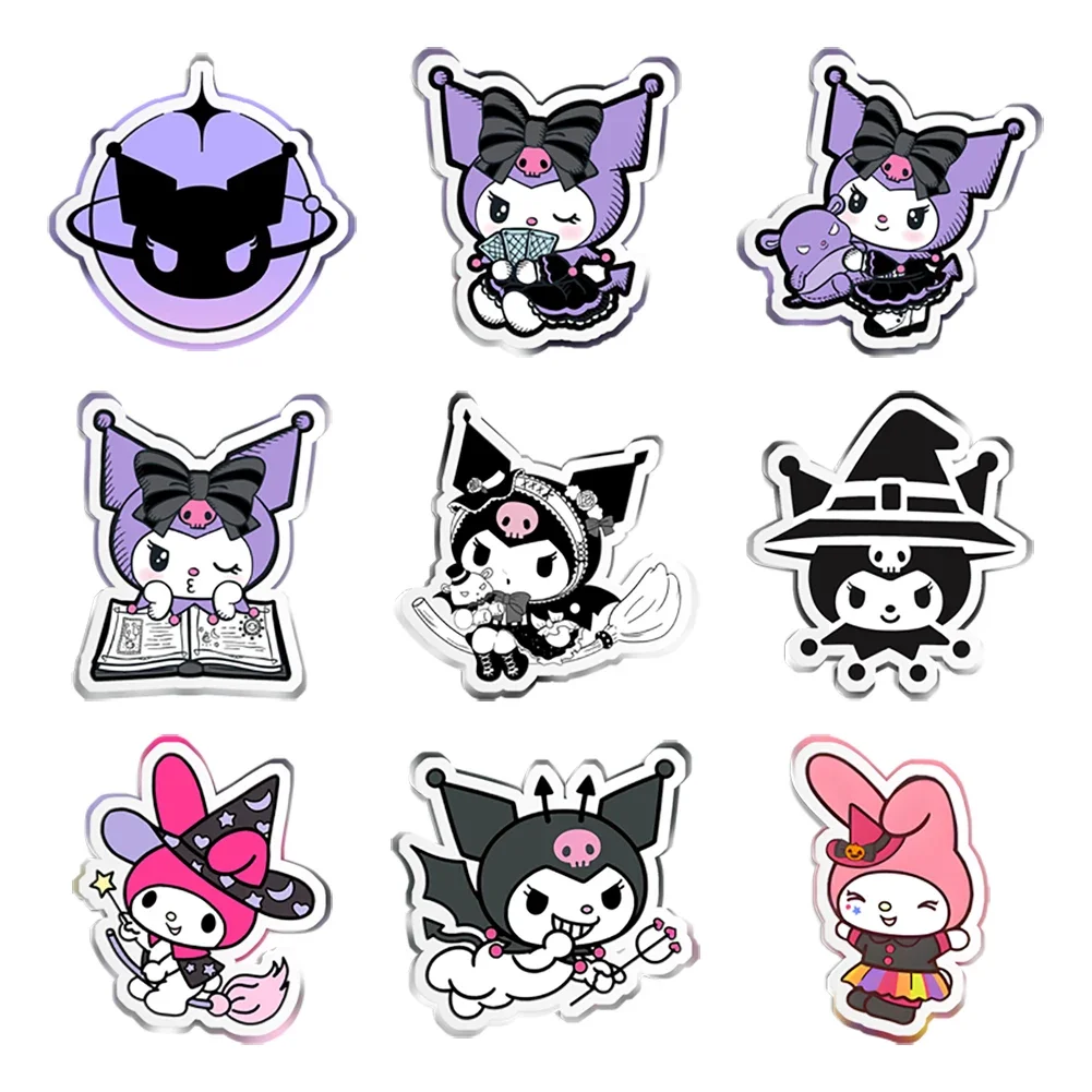 Mini resina planar acrílica transparente desenhos, artesanato, Sanrio, charactors, misto, conjuntos, 9pcs