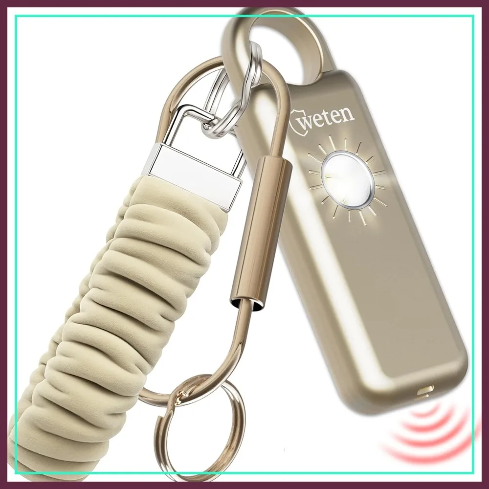 

130dB Personal Safety Alarm Keychain with LED Light, Wristlet & Carabiner - Weatherproof, Low Battery Alert (Gold Satin)