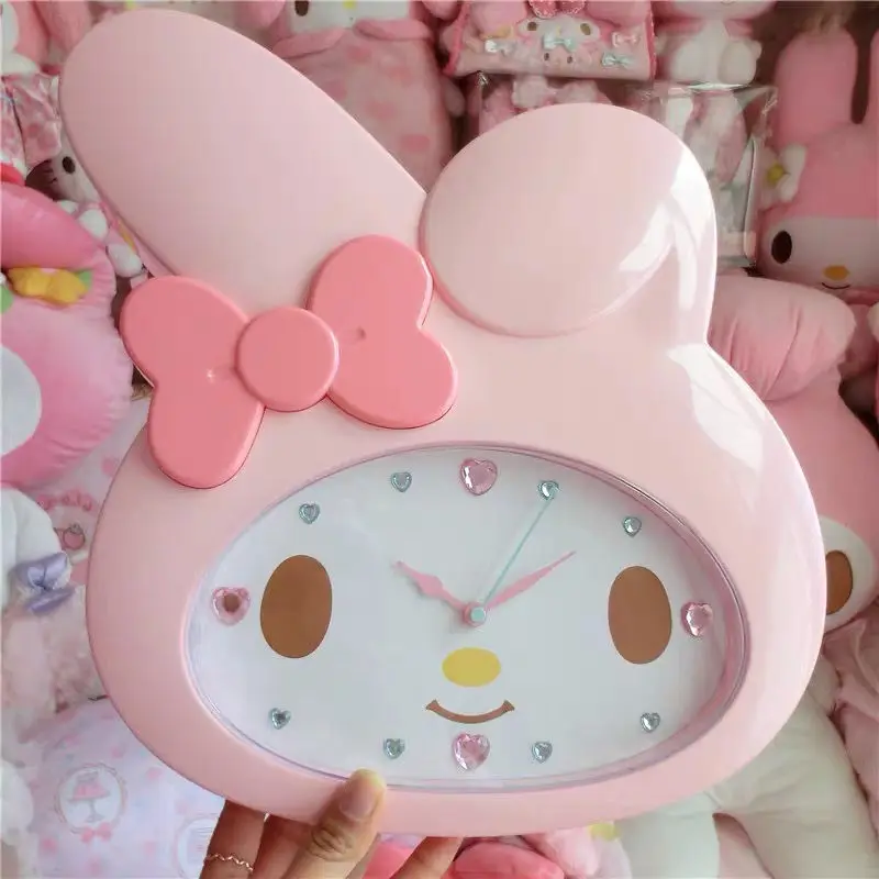 New Product Sanrio Anime Peripheral Melody Creative Living Room Bedroom Silent Cartoon Cute Wake Up Clock Wall Table Girl Gift