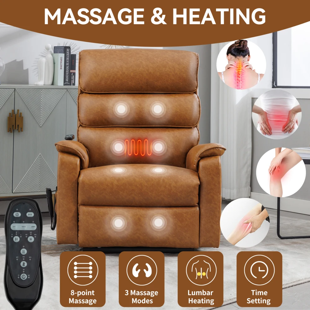 Dual Motor Infinite Position Recliner Chair, up to 350 LBS Lift Recliner Chair with Power-Remote, Heat Massage Motion Mechanism