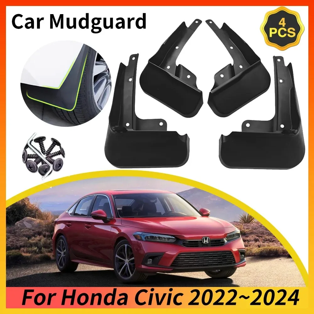 4Pcs for Honda Civic 11th Gen Accessories Sedan 2023 2022 2024 Car Mudguards Mud Flaps Splash Guards Cover Fender Front & Rear