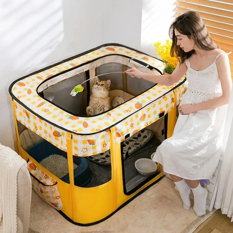 

X6HC for Cat Playpen with Top for Indoor Cats Portable Foldable Enclosed Pet Playpen for Small Dogs Removable Mesh Roof Cover