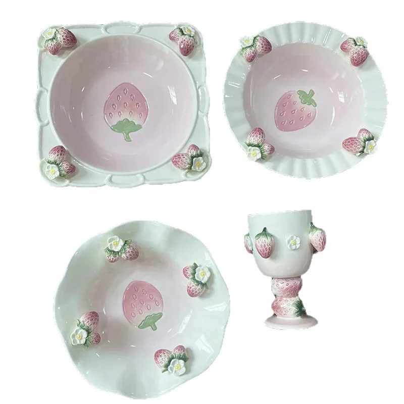 

Strawberry relief hand-painted ceramic soup plate salad plate dessert plate goblet