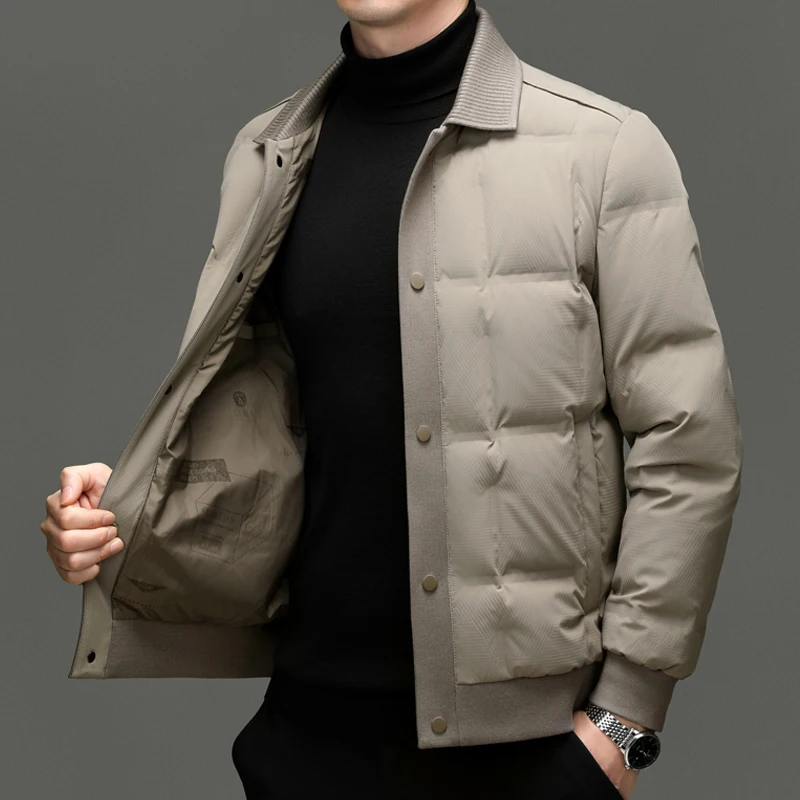 Ture 90% White Duck Jacket Men 2025 Winter Single Breasted Warm Coat Father Classic Notched Collar Duck Down Puffer Jacket