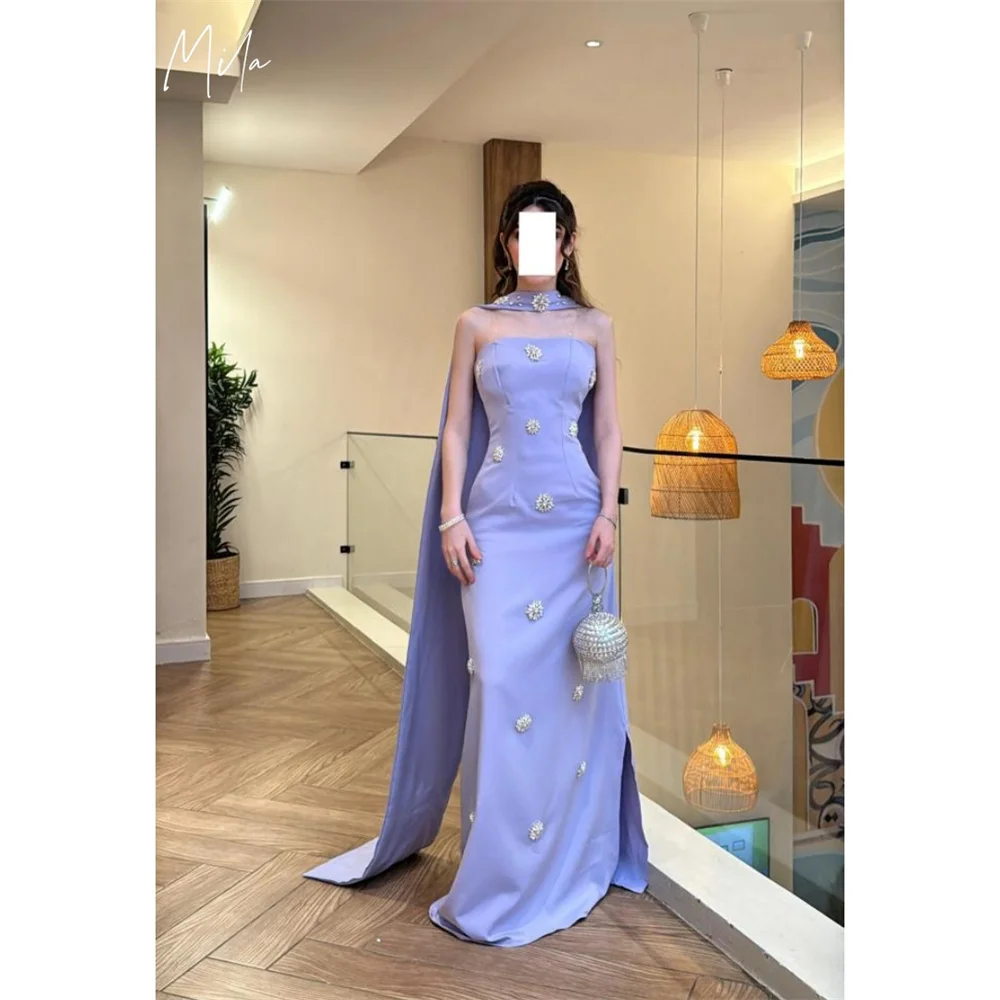 

Mila Purple Strapless Prom Dress Sleeveless Shawl Customized Luxurious Women Evening Dresses Mermaid Satin vestidos de fiesta