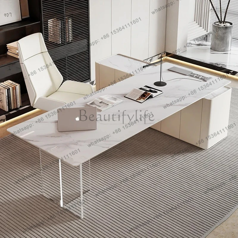 rock slab light luxury corner large desk suspension retractable writing desk study advanced inductive computer desk
