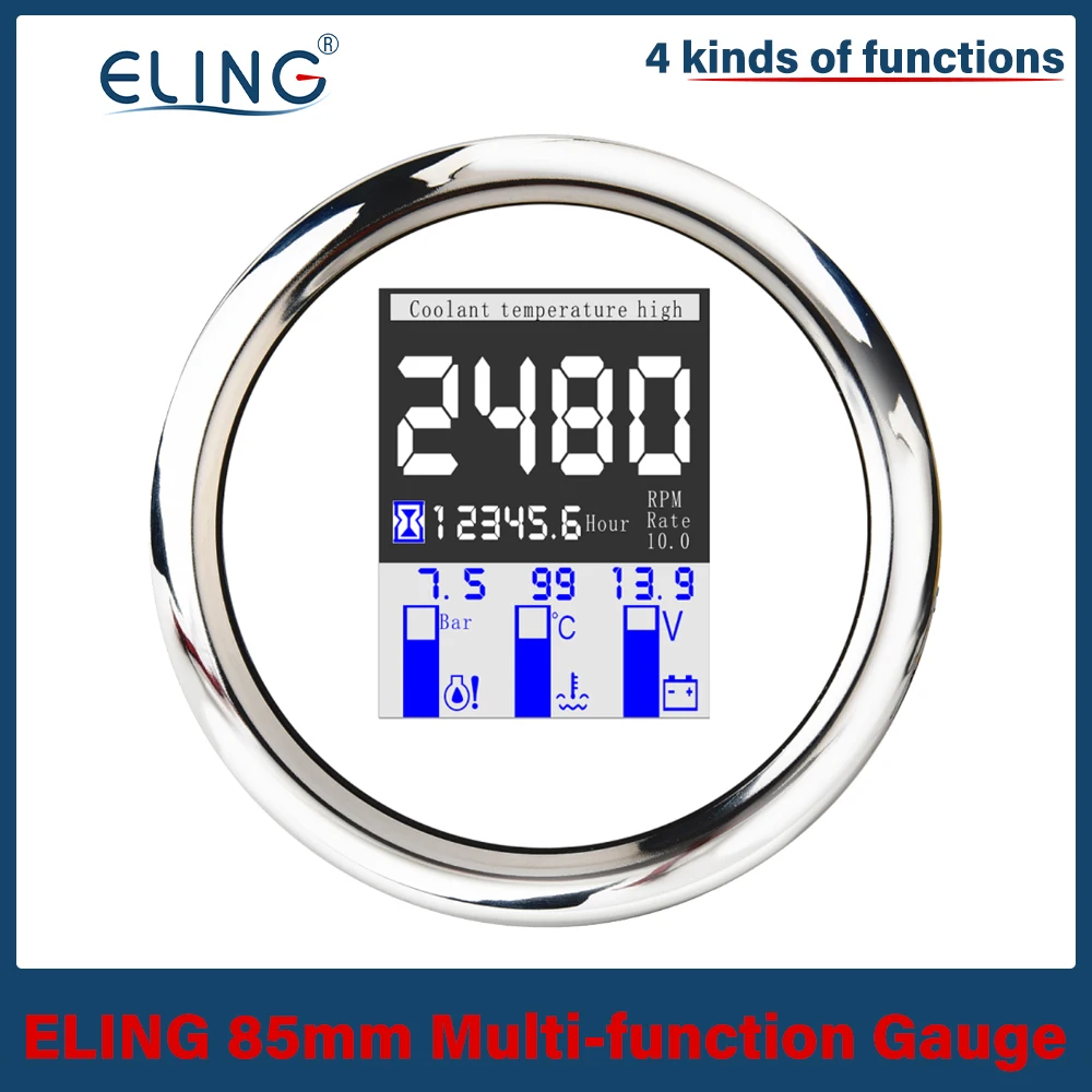 ELING Multi-function Gauge 85mm Car GPS Speedometer Tachometer Fuel Level Oil Pressure 0-10Bar Water Temp with Alarm TFT Screen